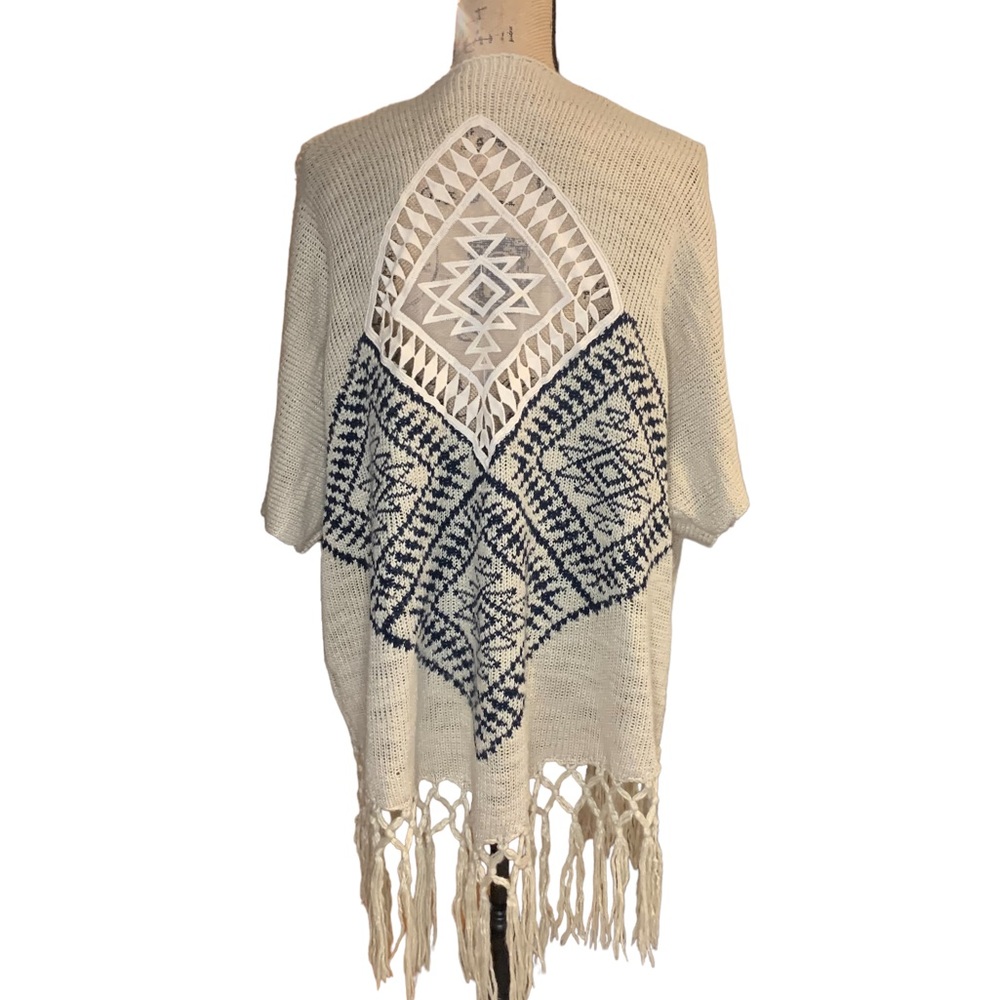 Maurice’s Lace and Macrame Cropped Sleeve Fringe Women’s Cardigan